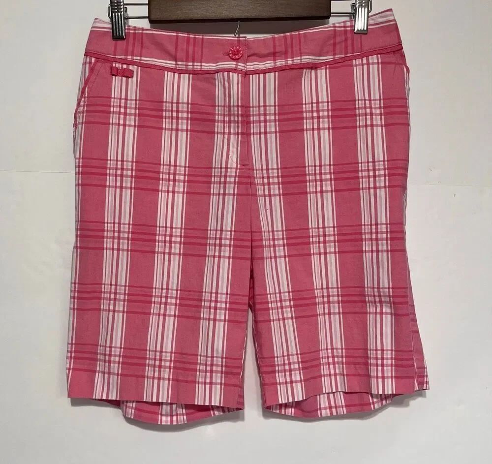 Izod XFG Golf Shorts Pink And White Plaid Size 6